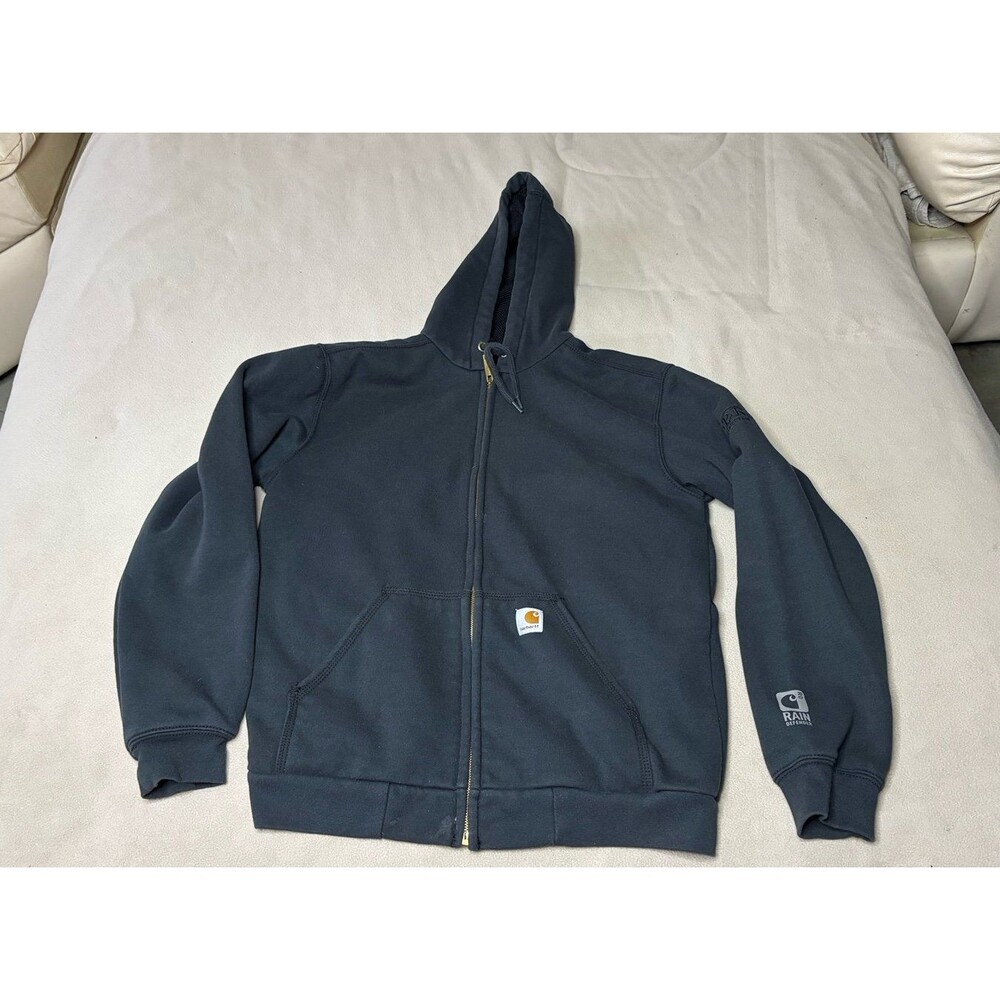Carhartt Rain Defender Hoodie Mens S Black Cotton Rugged Loose Fit Full Zip